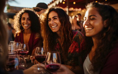 amigos latinos celebrando con copas de vino 