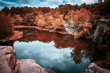 Lake in the autumn at Elephant Rocks, Missouri