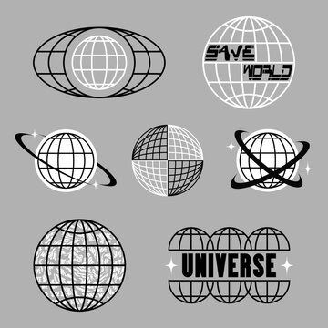 Black and white globe streetwear design inspiration templates.