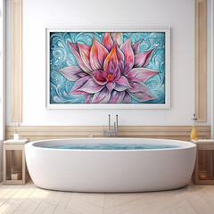 a dreamscape featuring tribal motifs, abstract lotus elements with watercolor-inspired strokes, and a whirlpool