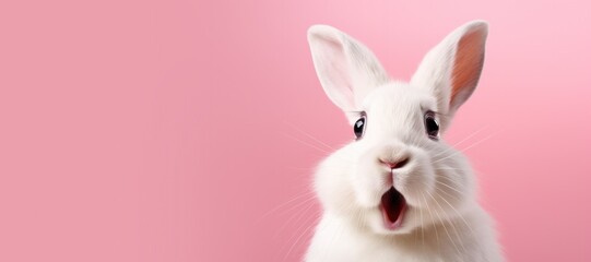 Surprised White Easter Bunny on a Pink Background