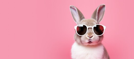 Cute Bunny Wearing Sunglasses on a Pink Background