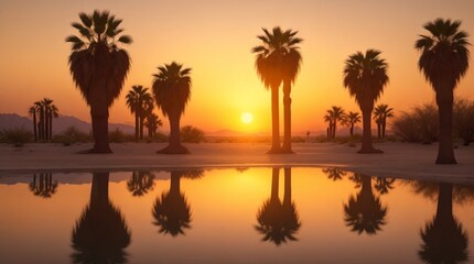 Obraz premium whispers of warmth 8k desert sunset for peaceful moods oasis serenade tranquil reflections in golden solitude