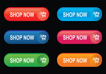 Buy now button with shopping cart.  Set of button shop now. Online shopping button. Vector illustration. Modern collection for web site button. 
