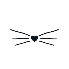 Animal face with mustache logo icon sign Cat nose heart emblem Hand drawn ink sketch Yummy decorative concept Cute design Cartoon children's style Fashion print clothes apparel greeting card poster ad