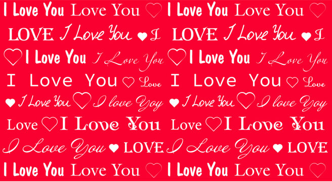 Fototapeta Background for Valentine's Day. The inscriptions in "I love you" are written in different handwritings. Valentine's Day lettering, pattern. Vector illustration