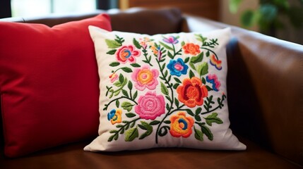 an enchanting image of a throw pillow with delicate embroidery