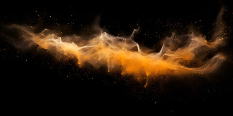 Explosion of fire on black background, yellow and white abstract fire and smoke in the dark background 