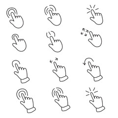 Pointer cursor сomputer mouse icon. Clicking cursor, pointing hand clicks icons on white background. Click cursor - stock vector.