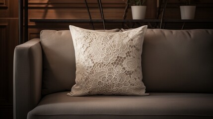 a mesmerizing snapshot of a throw pillow with intricate lace detailing