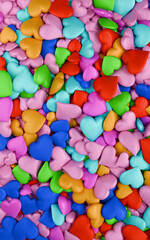 Fototapeta na wymiar Many colorful hearts. Romantic Valentine's Day background. 3D rendering