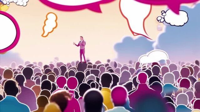 crowd of cartoon people with speech bubbles