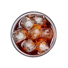 top view coke - cola cold drink with ice isolated on transparent backgorund.