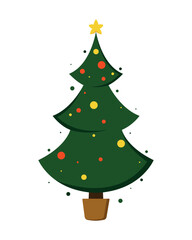 A potted green Christmas tree. Flat style. Christmas and new year.
