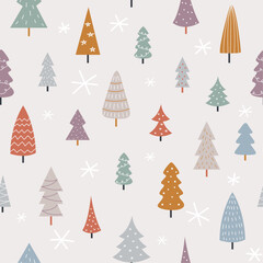 Obraz premium Seamless pattern for winter using hand drawn trees. For background, wallpaper, wrapping paper, scrapbooking, textile
