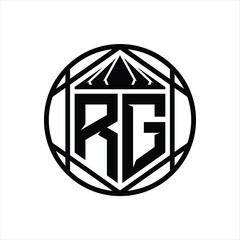 RG Letter Logo monogram hexagon slice crown sharp shield shape isolated circle abstract style design