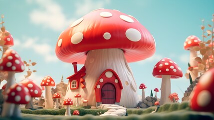 Beautiful Mushroom House Illustration