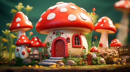 Obraz premium Beautiful Mushroom House Illustration