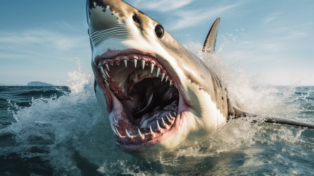  a picture of a shark in the water with a fish in it's mouth and a shark in the water with a fish in it's mouth.