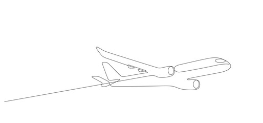 Fototapeta premium flying airplane minimalist continuous one line drawing thin line