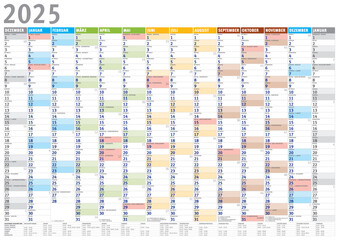 Kalender 2025 (Dezember 2024 bis Januar 2026) mit Ferien 4C