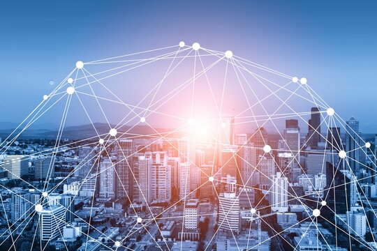 Smart city network concept. Telecommunication.