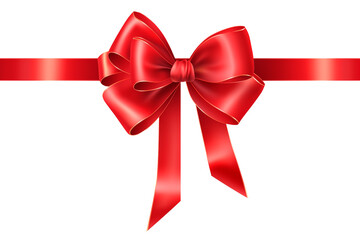Fototapeta premium Red ribbon with bow , border for a birthday or Christmas banner, border isolated on white and transparent background