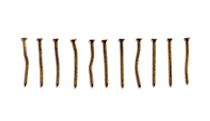 Old rusty nails isolated on white background