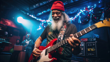 Obraz premium Musician plays intricate guitar in vibrant studio