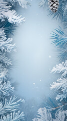Christmas winter background with fir branches and snowflakes. Copy space