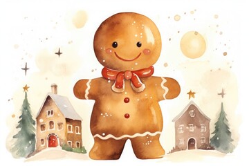 Cute Whimsical gouache Ginger bread man, children's book illustrations