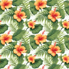 Foto op Canvas hibiscus pattern vector illustration flower background summer nature design plant tropical seamless pattern design © Redesigner