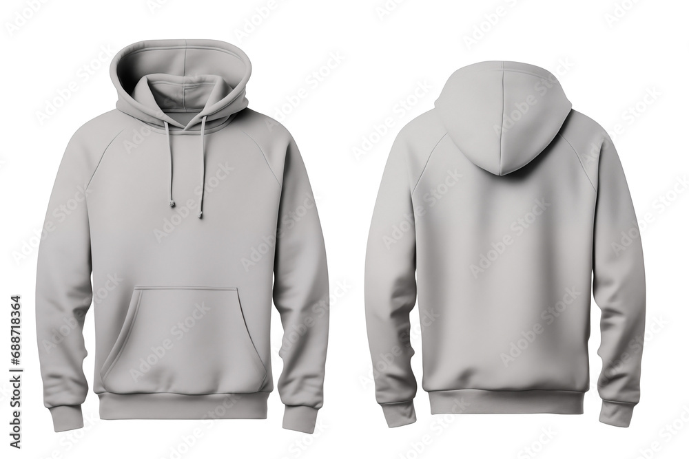 Wall mural mockup blank grey hoodie in front and back view, transparent background