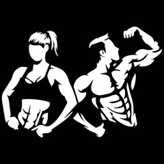 illustration of a bodybuilder couple logo