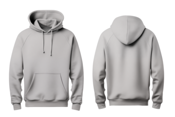 Mockup Blank grey hoodie in front and back view,  transparent background