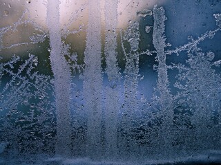 Ice on a window on cold winter day 