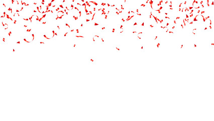 Red confetti with Merry Christmas falling shiny glitter. New Year, birthday, greeting card