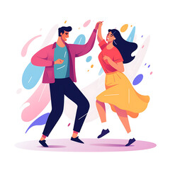 A couple dancing, party, love, living happy life, lover couple, man and woman dancing UI Flat illustration