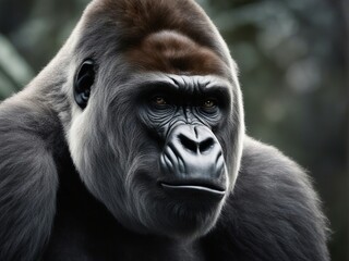 portrait of a big and wild male gorilla
