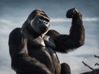 portrait of a big and wild male gorilla
