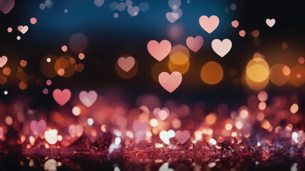 Abstract Heart-Shaped Bokeh Lights in a Dreamy Gradient for Festive or Romantic Background Imagery