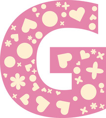 Alphabet heart bloom display, Valentine love pink letter G uppercase