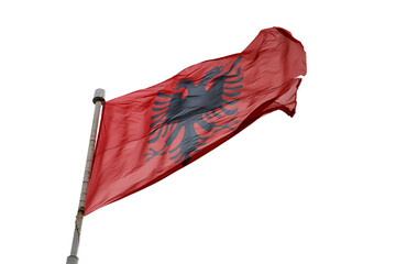 Flag of Albania on a flagpole in strong wind