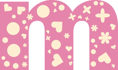 Alphabet heart bloom display, Valentine love pink letter m lowercase - obrazy, fototapety, plakaty