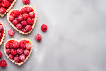 Heart shaped raspberry tartlets. - obrazy, fototapety, plakaty