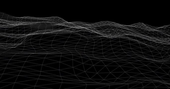 Wave of particles. Futuristic dots background with a dynamic wave. Big data. 3d rendering. Seamless loop.
