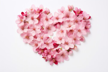 Heart made of blooming flowers on white background