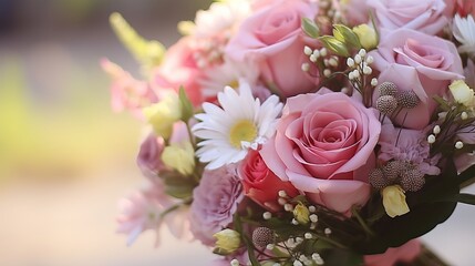 A close-up shot of two hands holding a stunning bouquet.