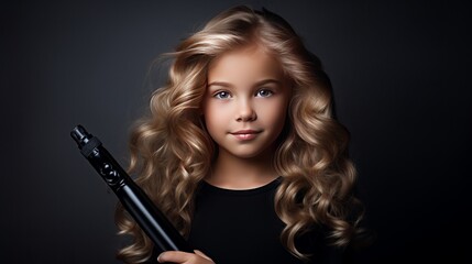 Fototapeta premium A girl who is blonde is posing in front of a curling iron.