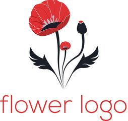 red poppy flower logo vector illustration, Red poppy flower isolated on a white background, Vector red poppy